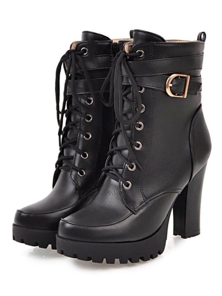 Bottines à Botte Lacet Talon Bottes à Lacets Talon Gros Vintage