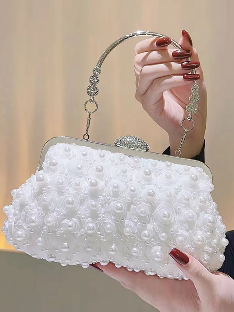 Sac fourre-tout vintage à perles et fleurs 3D