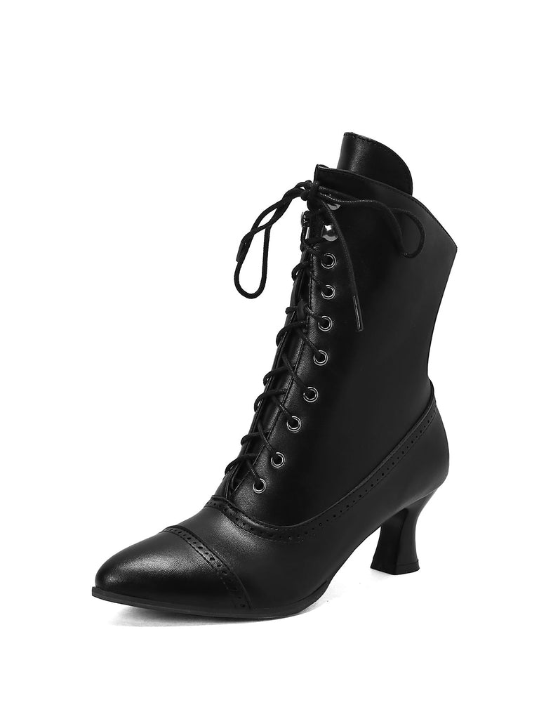 Bottines Victoriennes Violettes à Bout Pointu Lacets et Petit Talon