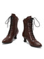 Bottines Victoriennes Marrons à Bout Pointu Lacets et Petit Talon