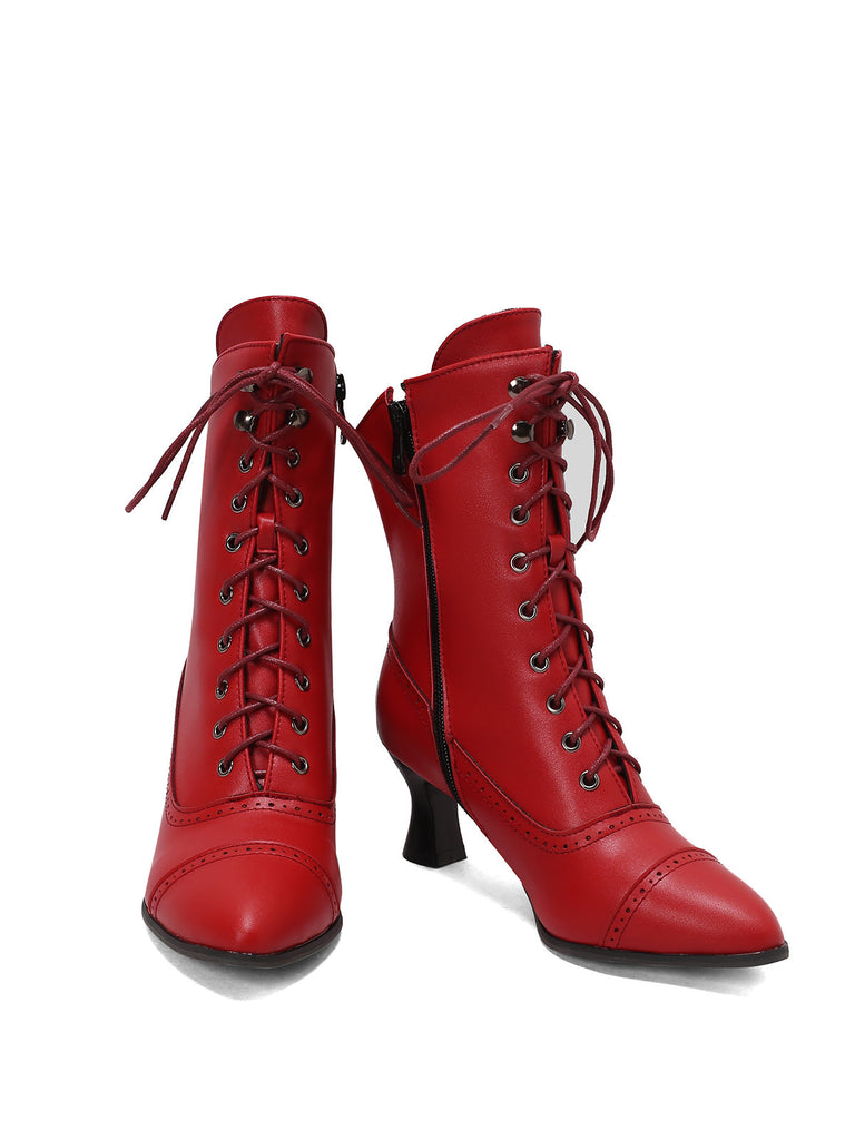 Bottines Victoriennes Violettes à Bout Pointu Lacets et Petit Talon