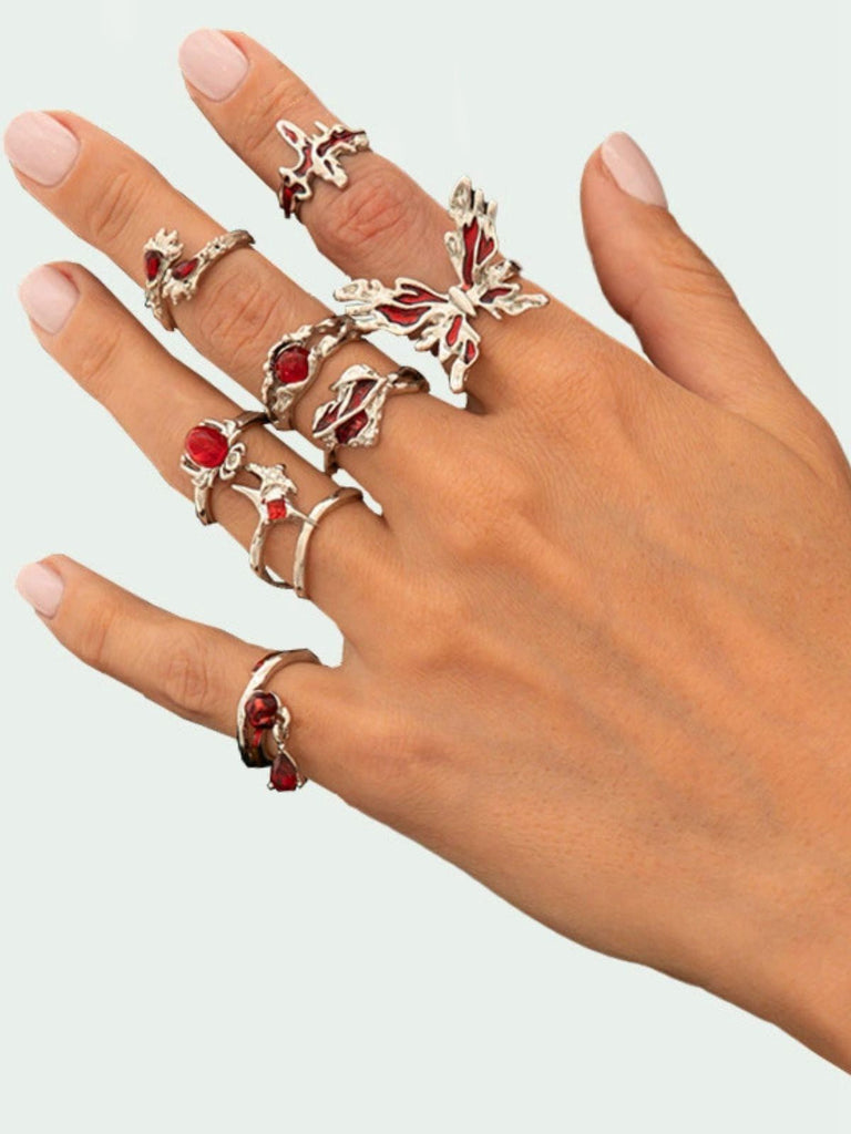 Ensemble de bagues d'Halloween en perles rouge foncé