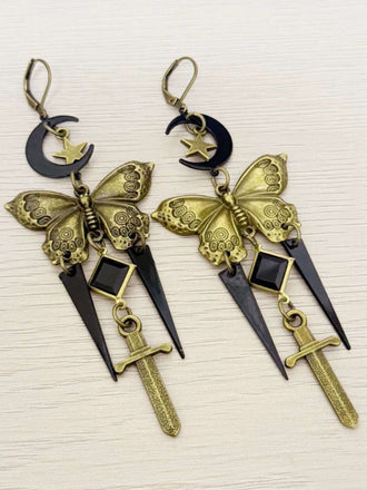 Boucles d'oreilles gothiques vintage papillon épée étoiles et lune