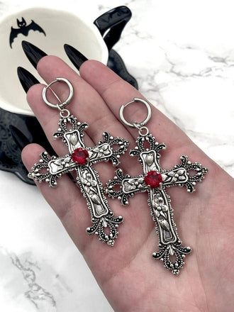 Boucles d'oreilles Halloween gothique croix 3D fleur