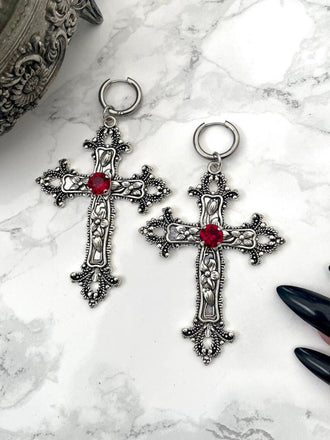 Boucles d'oreilles Halloween gothique croix 3D fleur