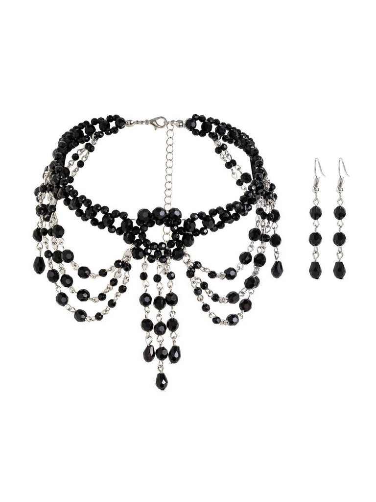 Ensemble collier et boucles d'oreilles avec pendentif en cristal gothique noir