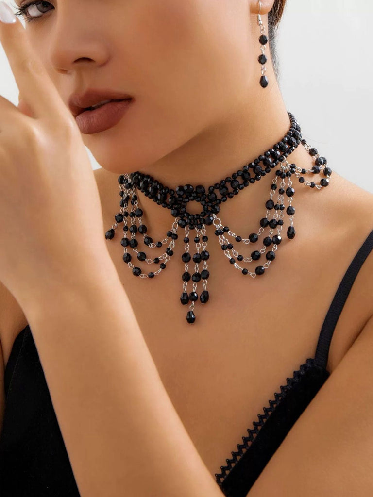 Ensemble collier et boucles d'oreilles avec pendentif en cristal gothique noir
