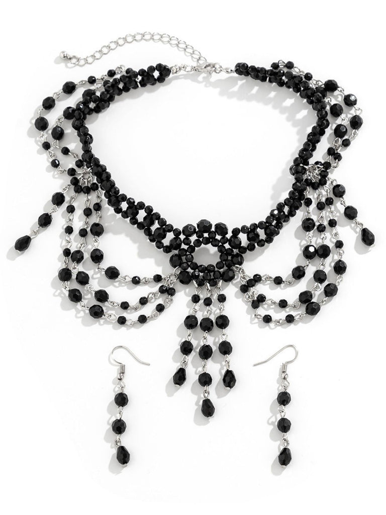Ensemble collier et boucles d'oreilles avec pendentif en cristal gothique noir