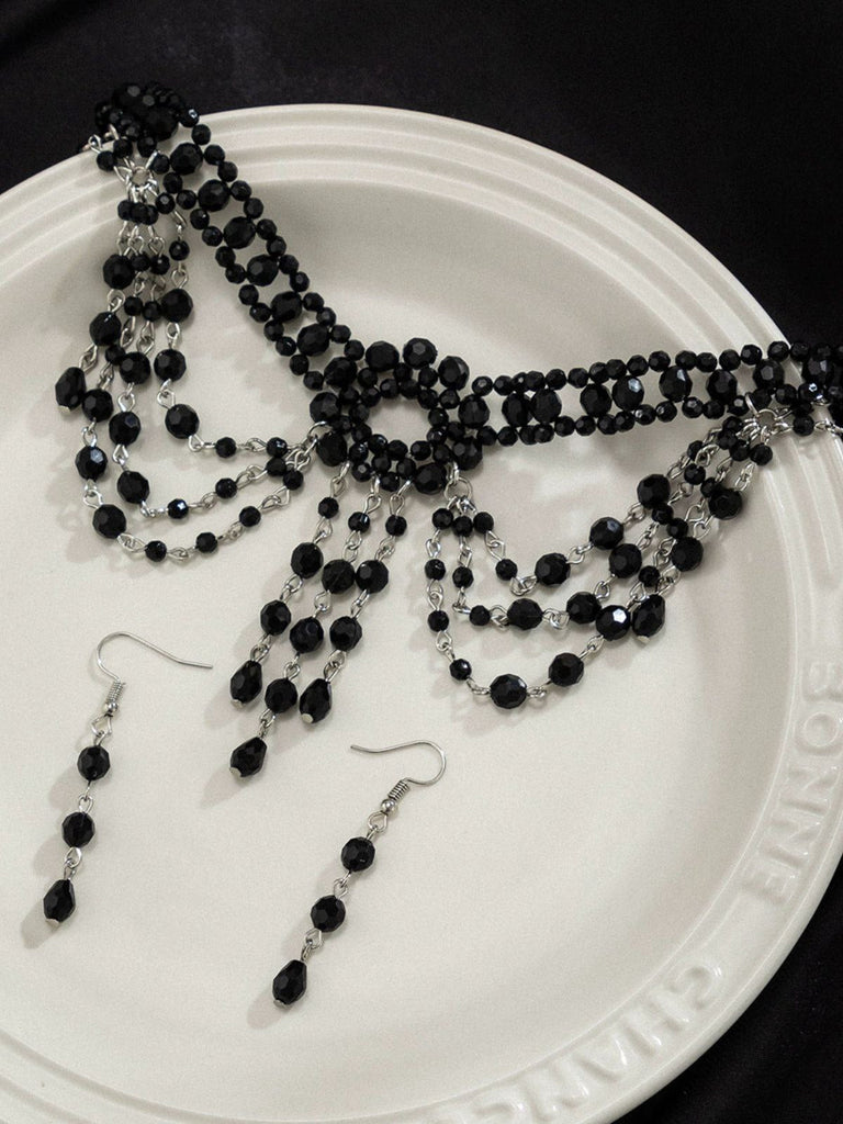 Ensemble collier et boucles d'oreilles avec pendentif en cristal gothique noir