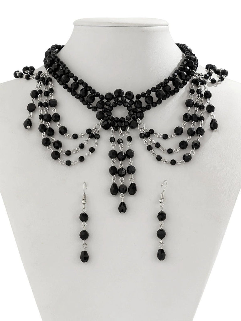 Ensemble collier et boucles d'oreilles avec pendentif en cristal gothique noir