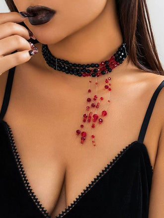 Collier gothique multicouche en forme de sang et perles