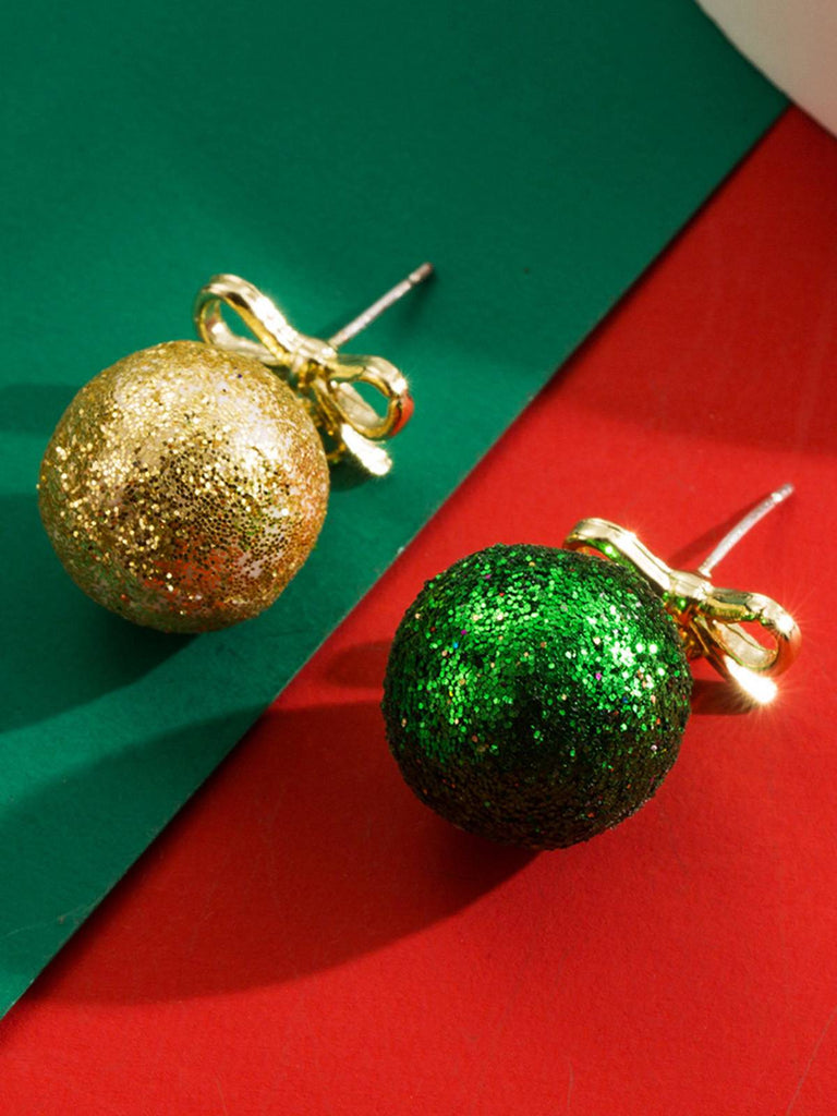 Boucles d'oreilles à tige en paillettes avec nœud en forme de boule de Noël