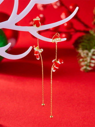 Boucles d'oreilles pendantes rouges Père Noël
