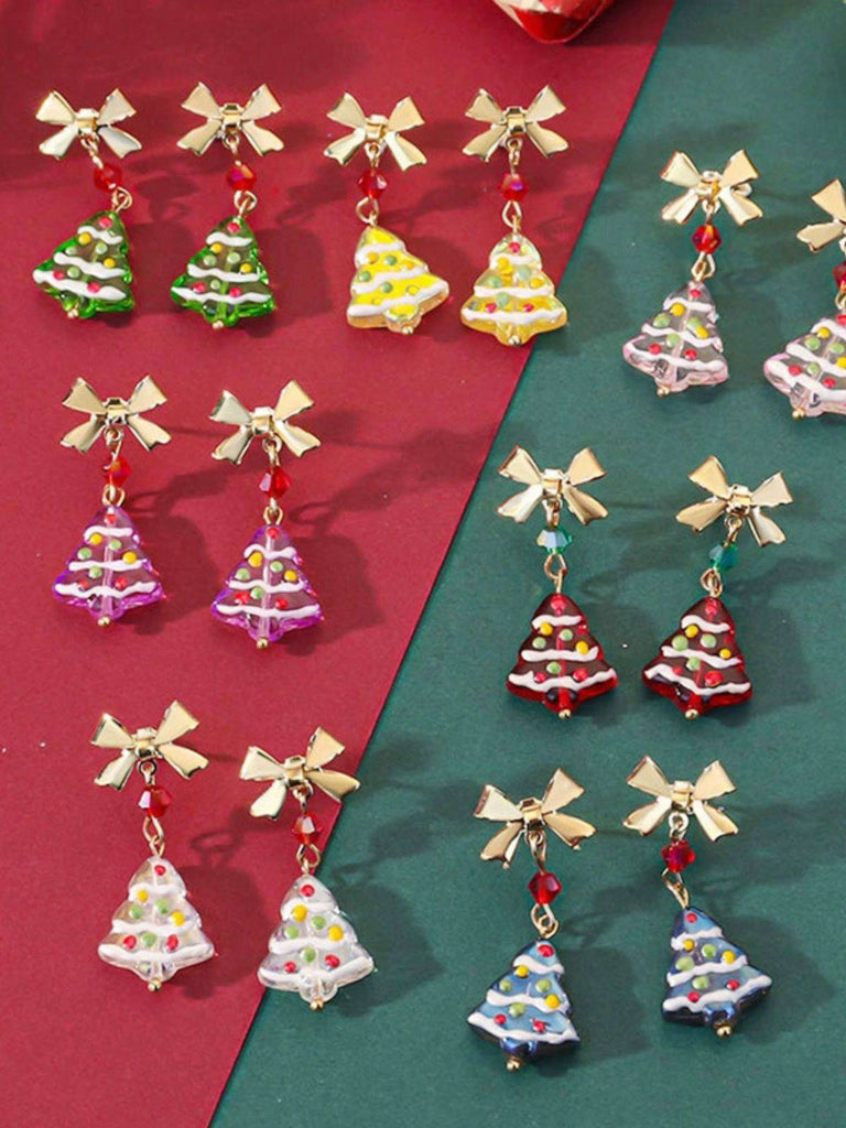 Boucles d'oreilles pendantes vintage de nœud papillon doré pour sapin de Noël