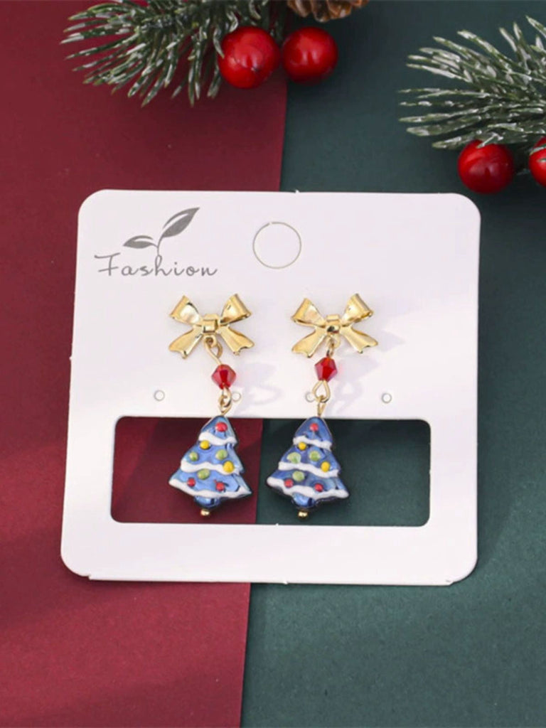 Boucles d'oreilles pendantes vintage de nœud papillon doré pour sapin de Noël