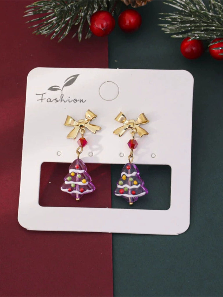 Boucles d'oreilles pendantes vintage de nœud papillon doré pour sapin de Noël