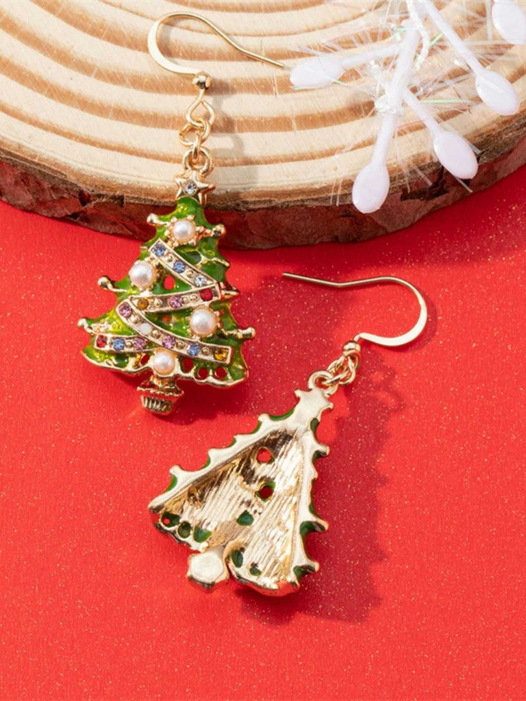 Boucles d'oreilles en forme d'arbre de Noël avec perles d'huile