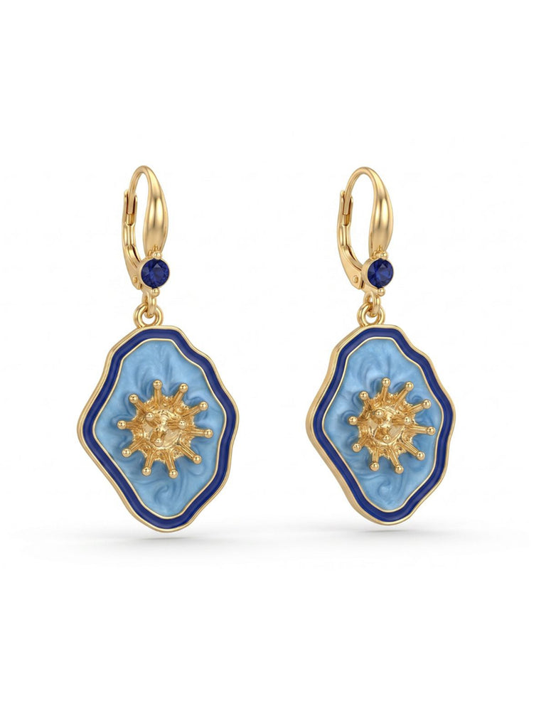 Boucles d'Oreilles Bleue Pendantes Fleur Vintage