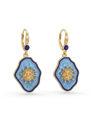 Boucles d'Oreilles Bleue Pendantes Fleur Vintage