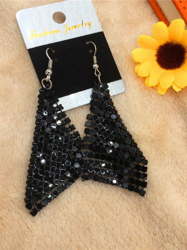 Vintage Carré Sequin Filet Boucles d'Oreilles Pendantes 2