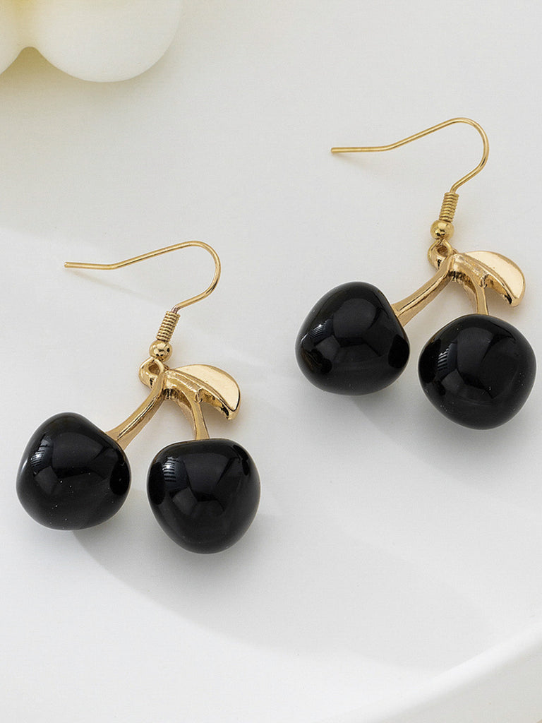 Boucles d'Oreilles Pendantes Vintage Cerises Noires 5