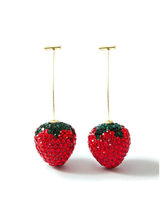 Rouge Étincelant Strass Fraise Boucles d'Oreilles Pendantes