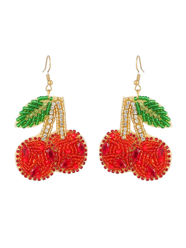 Boucles d'Oreilles Pendantes Cerises Perlées Rouge