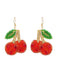 Boucles d'Oreilles Pendantes Cerises Perlées Rouge
