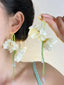 Boucles d'Oreilles Fleurs Blanches Perles Vertes Cristal Goutte