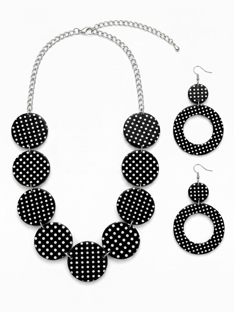 Boucles d'Oreilles Vintage à Pois Dentelle Noir