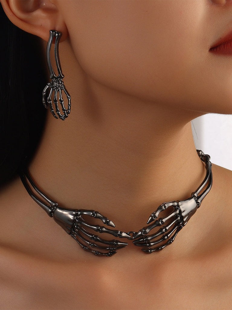 Accessoires Halloween Gothique Skeleton Ghost Hand Necklace et Earring Ensemble