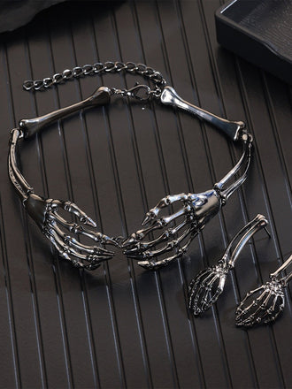 Accessoires Halloween Gothique Skeleton Ghost Hand Necklace et Earring Ensemble