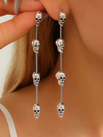 Boucles d'oreilles pendantes argentées à crâne gothique