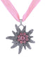 Collier ras-de-cou ruban avec fleur d'edelweiss rose en cristal