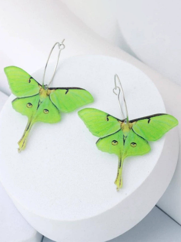 Boucles d'Oreilles Vintage Lune Papillon de Nuit Pendantes Vert 2