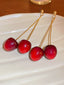 Boucles d'Oreilles Vintage  Longues Pendantes Dégradé Cerise Rouge