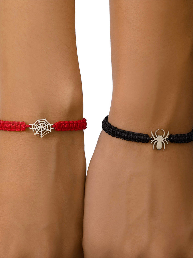 Bracelet de couple gothique rouge et noir à breloque araignée - 5