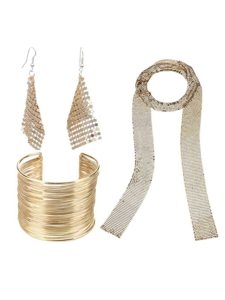 3PCS Ensemble Bijoux Disco Métallique Vintage