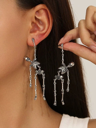 Boucles d’oreilles pendantes Halloween à squelette et chaînes - 2