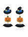 Boucles d’oreilles émaillées d’Halloween à citrouille, chapeau de sorcier, chauve-souris et bonbon