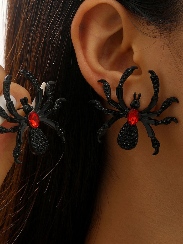 Grandes boucles d’oreilles araignée avec pierres artificielles pour Halloween