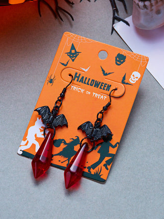 Boucles d’oreilles gothiques pendantes à chauve-souris et cristal rouge - 2