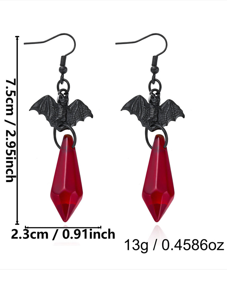 Boucles d’oreilles gothiques pendantes à chauve-souris et cristal rouge - 3