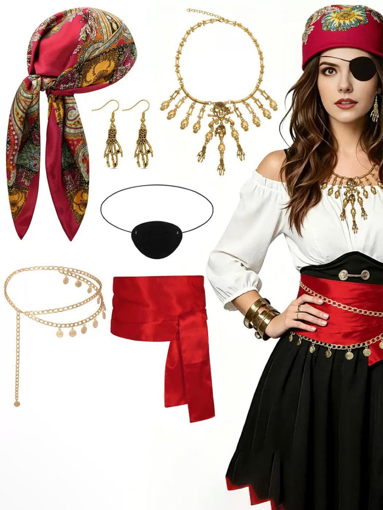 Ensemble accessoires de pirate avec bijoux, foulard et ceinture - 1