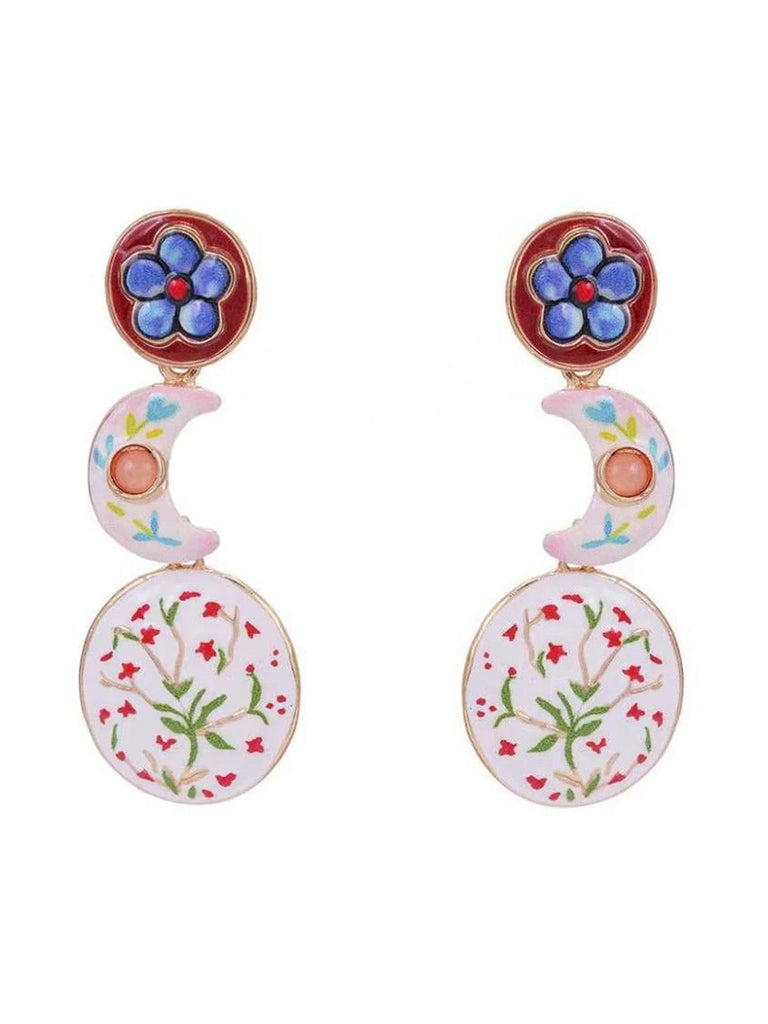 Boucles d'oreilles pendantes bohèmes vintage à fleurs peintes à la main