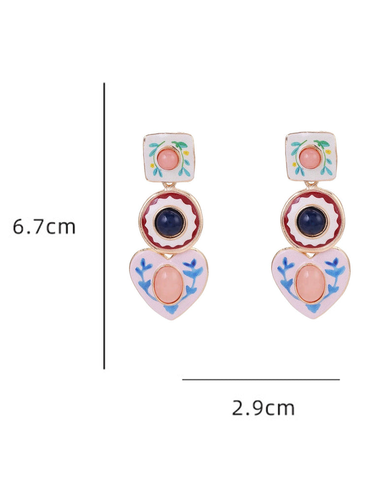 Boucles d’oreilles pendantes colorées en émail à fleurs géométriques - 2