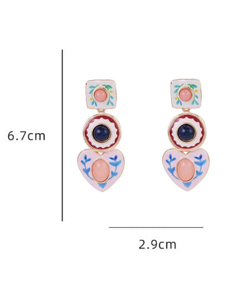 Boucles d’oreilles pendantes colorées en émail à fleurs géométriques - 2