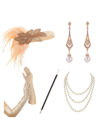 Ensemble 5PCS d’accessoires Gatsby Flapper années 1920 à plumes et perles