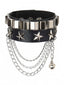 Bracelet noir en cuir à étoiles cloutées et chaînes superposées