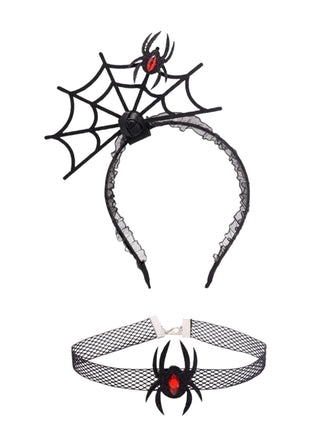 Ensemble gothique d’Halloween bandeau toile d’araignée et ras-de-cou en résille